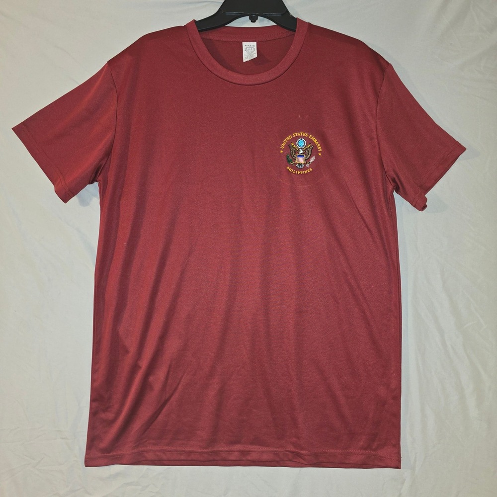 Athletic T-Shirt 2XL Mens Maroon US Embassy Philippines Embroidered Performance